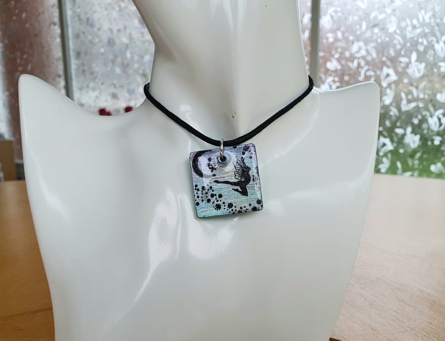Charming Silhouette Pendant with a  Flying Fairy Image