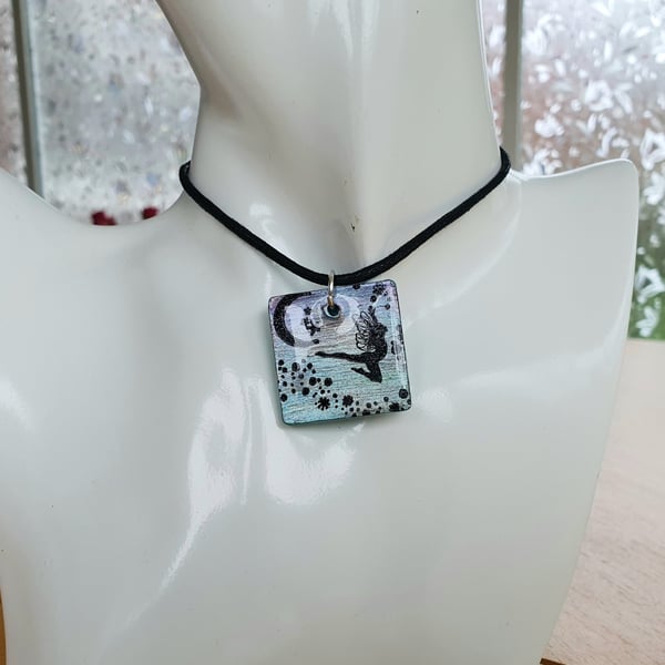 Charming Silhouette Pendant with a  Flying Fairy Image