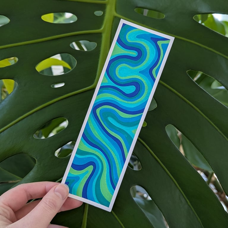 Handmade Blue and Green Swirl Bookmark