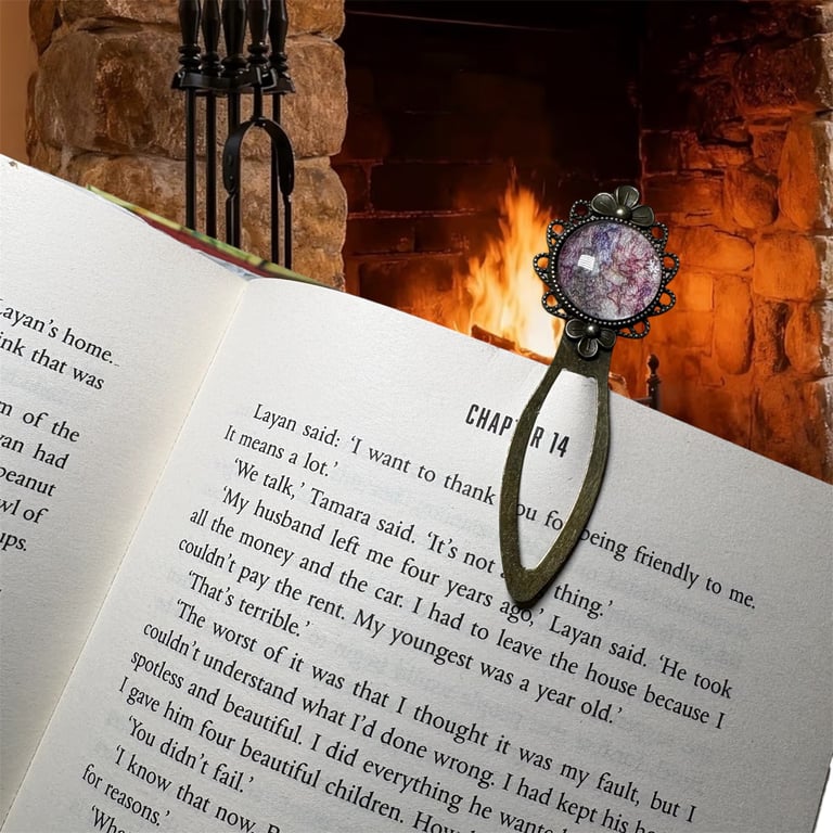 Bookmark, Wool & silk felt set in antique brass effect setting