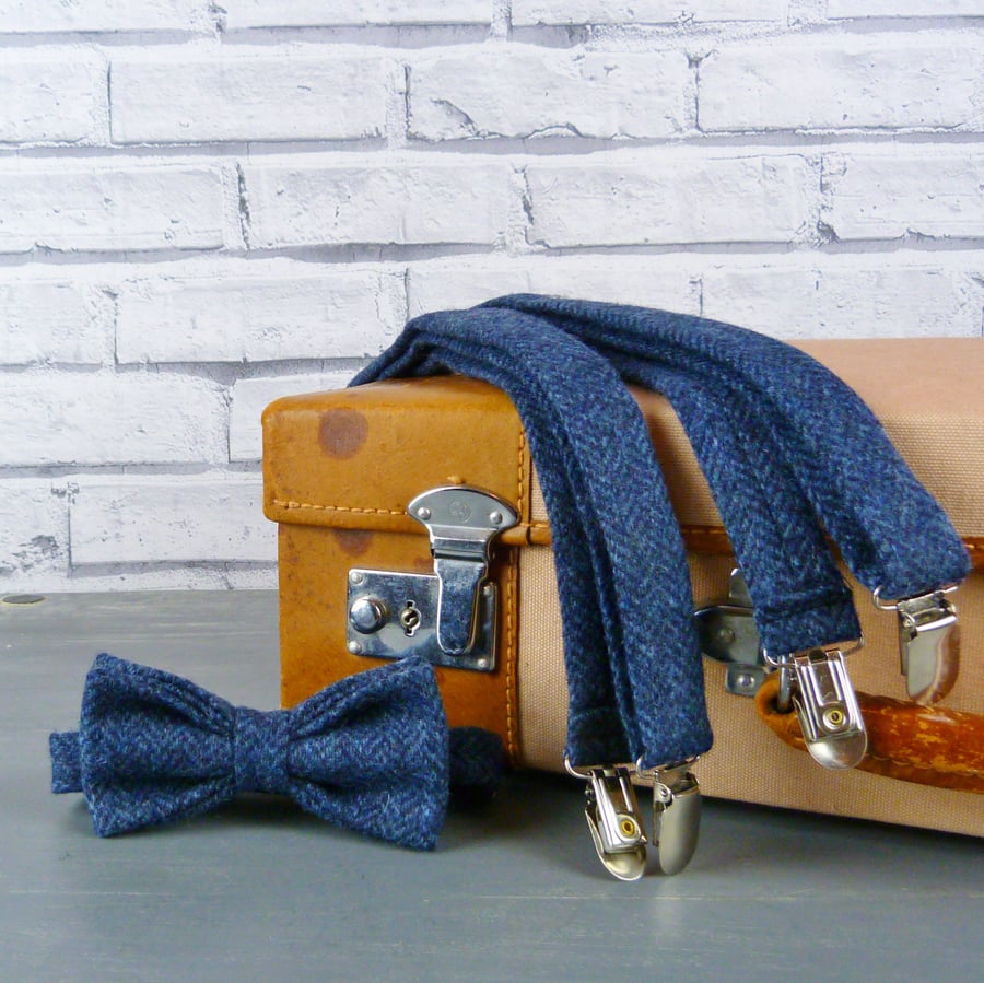 Bow Tie and Braces - Navy Herringbone Yorkshire Tweed