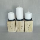 Pillar Candle Stand Set Upcycled Pallet Wood Blocks with Black Cups