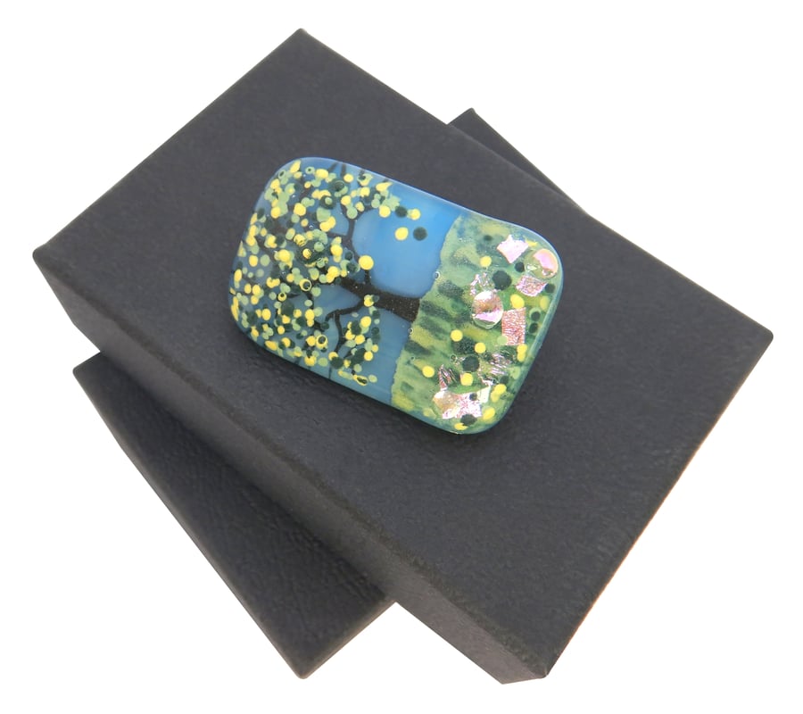 Handmade Fused Glass 'Spring Tree' Brooch