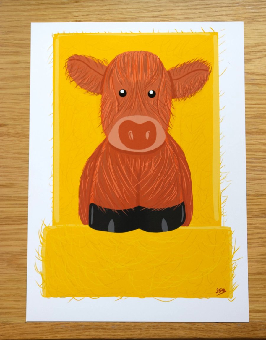 A4' Baby Moo' Farm animal, cow nursery print, unframed