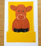 A4' Baby Moo' Farm animal, cow nursery print, unframed