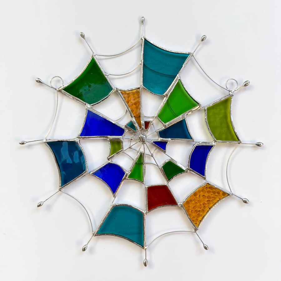 Stained Glass Cobweb Suncatcher - Handmade Window Decoration - Multi