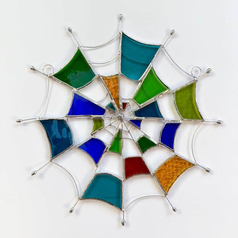 Stained Glass Cobweb Suncatcher - Handmade Window Decoration - Multi
