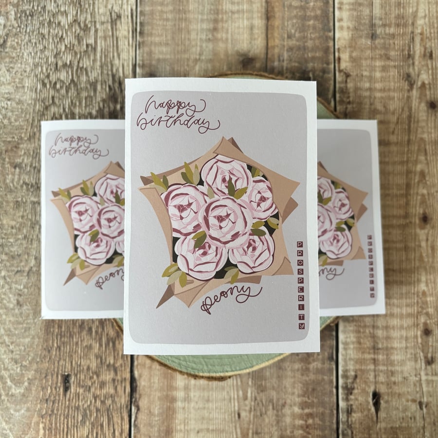 Image of November Birth Flower Card, Peony, Birthday Card, Floral Greeting Cards, Botanic