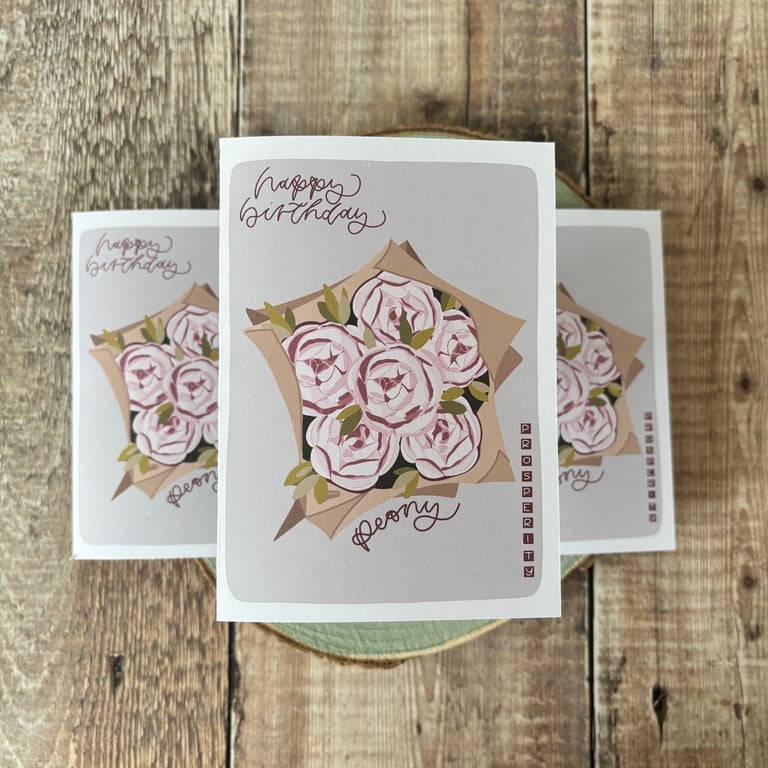 November Birth Flower Card, Peony, Birthday Card, Floral Greeting Cards, Botanic