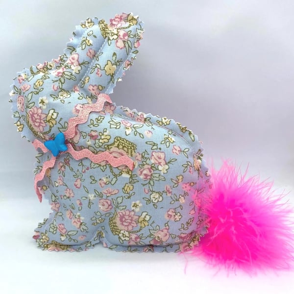 Handmade Easter Bunny Decoration Set – Pink & Floral Fabric Ornaments – 4 Piece 