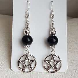Gorgeous Black Obsidian and Pentacle Earrings.