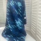 Chunky Hand Knitted Blue Mix Blanket Throw