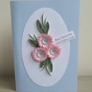 Handmade special thank you teacher card, with quilled flowers and personalised