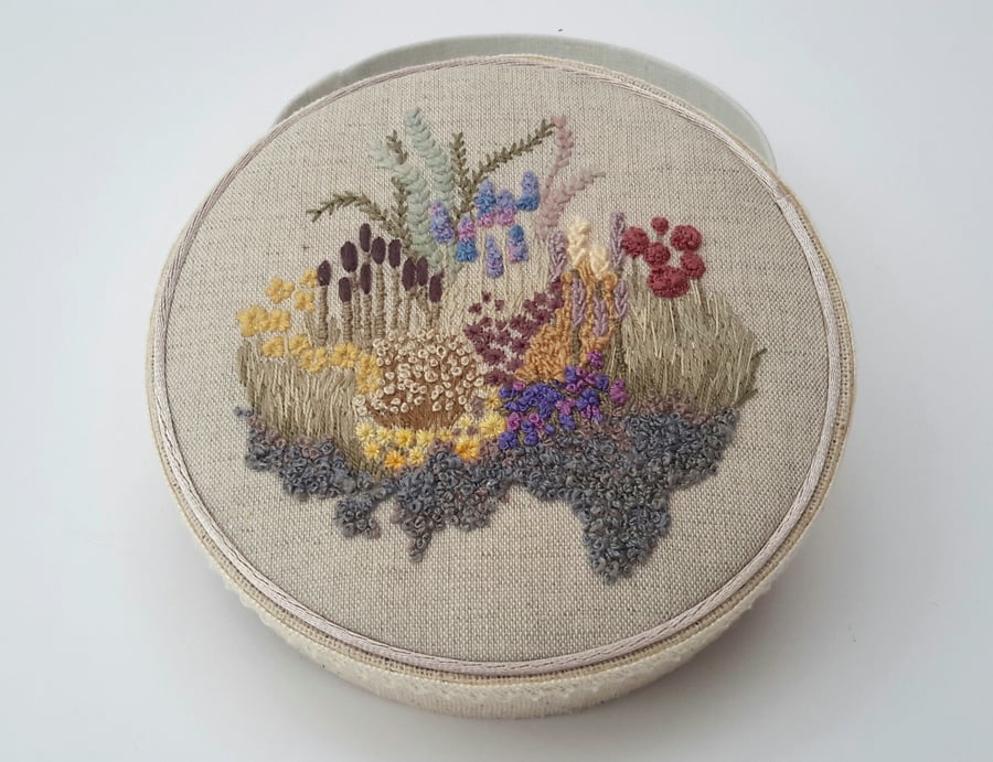 SALE, Hand Embroidered Fabric Trinket Box, Jewellery or Sewing Box, Handmade 