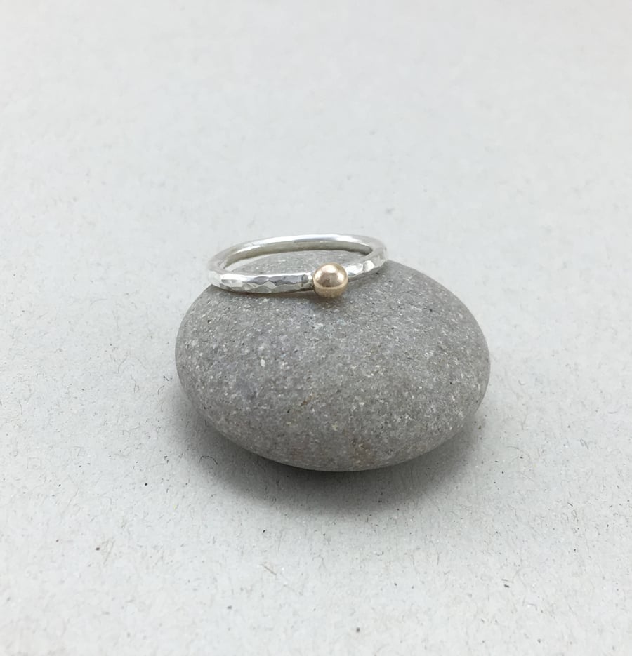 9ct Yellow Gold Pebble Sterling Silver Stacking Ring