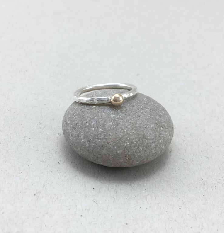 9ct Yellow Gold Pebble Sterling Silver Stacking Ring
