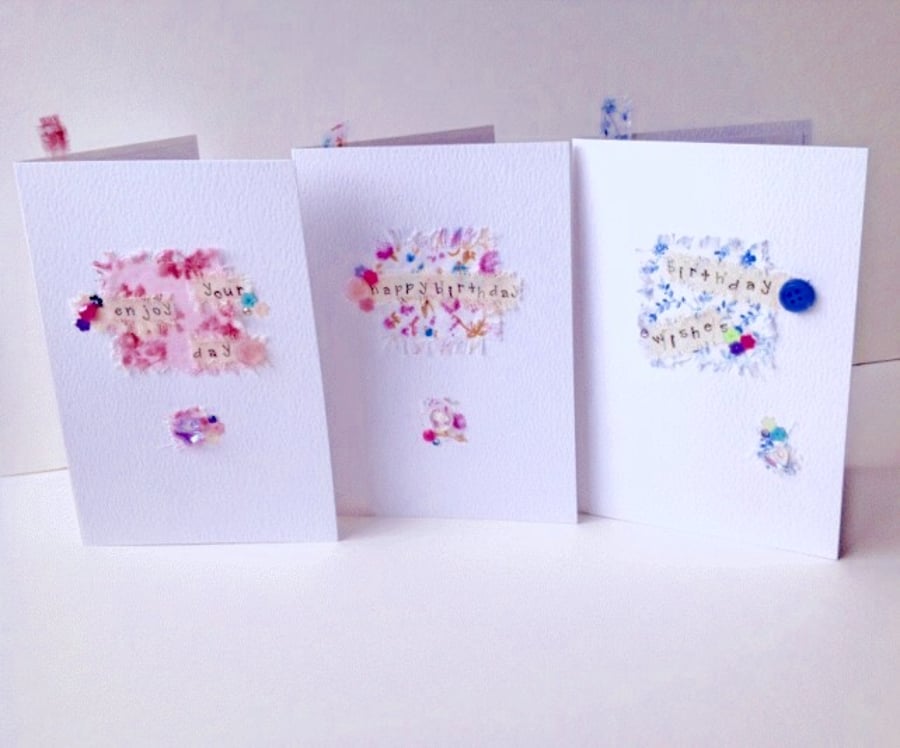 Collage Design,Birthday Cards,Pack of 3,Assorted Colours,Handmade Greeting Cards