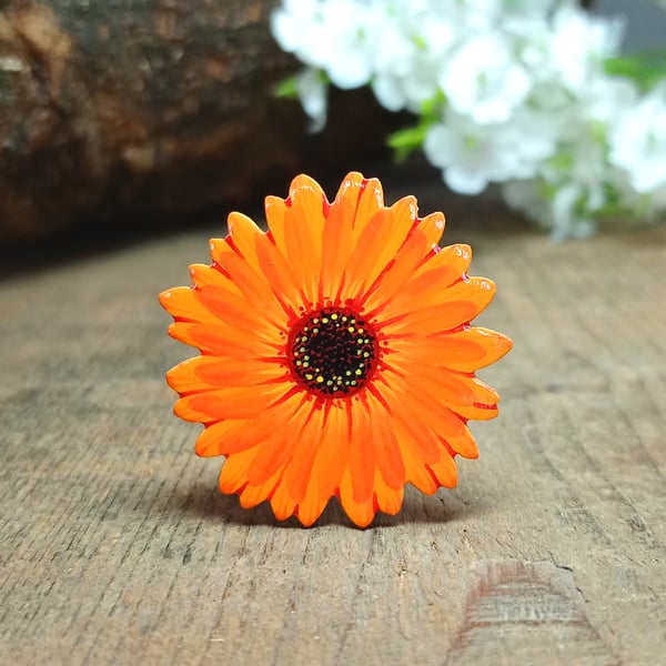 Marigold Brooch Pin, Handmade October Birth Flower Gift, Orange Calendula Daisy
