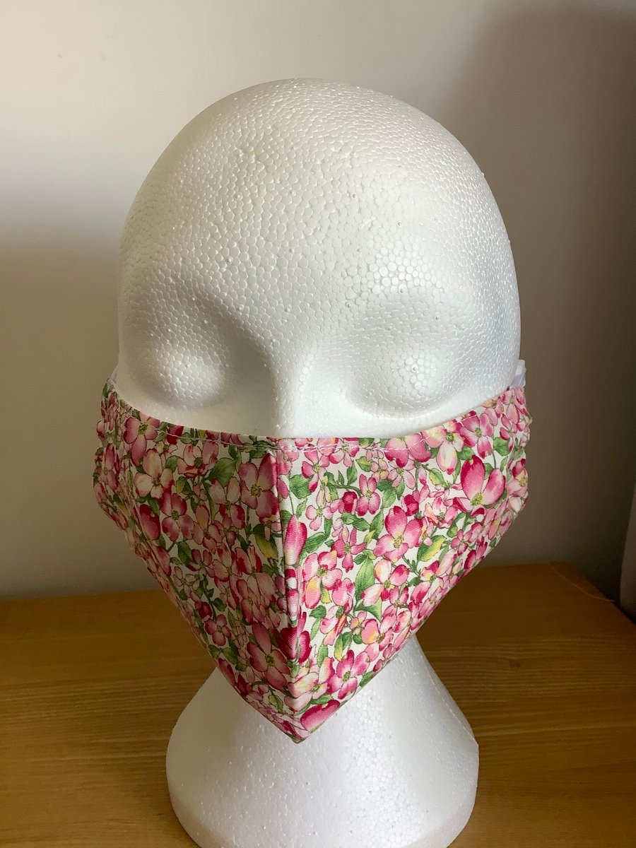 Lovely Pink Floral Cotton Face mask Reusable and washable  face covering.