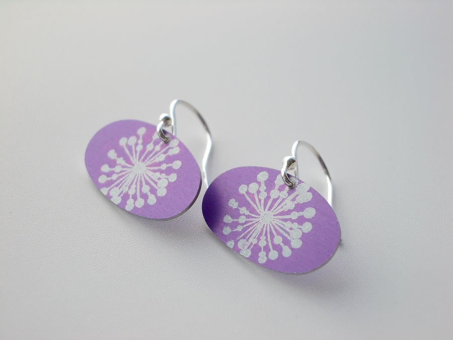 Dandelion seed earrings in purple