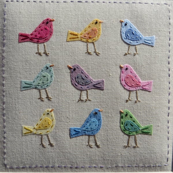 Hand-stitched Happy Little Birds framed embroidery - a gift to last forever!