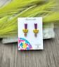 Geometric Polymer Clay Earrings - Purple Shimmer and Chartreuse Dangles - Image 5