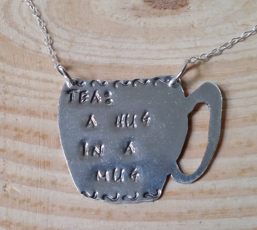 Sterling Silver 'Tea: Hug In A Mug' Necklace