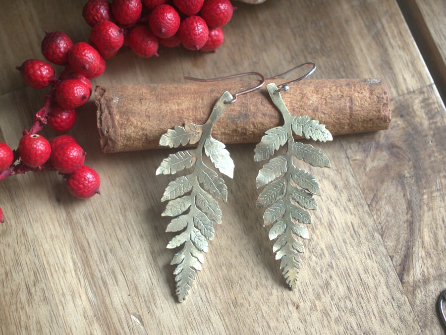 Handmade Reclaimed Brass Fern Earrings