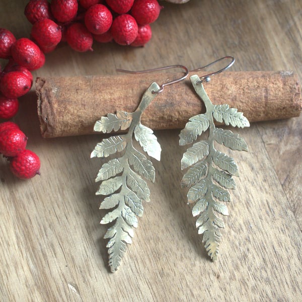 Handmade Reclaimed Brass Fern Earrings