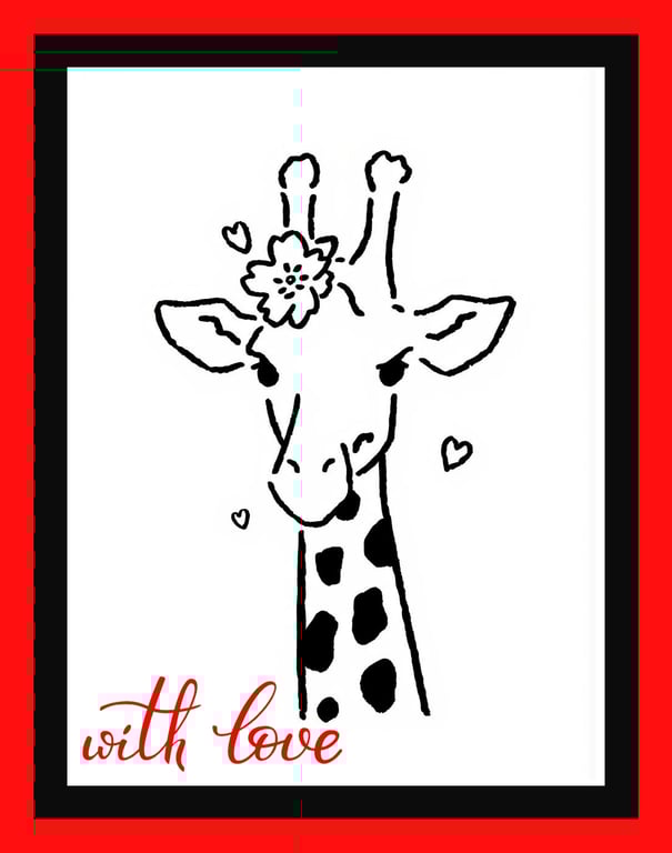 Fun With Love Giraffe Line Drawing Greeting Card A5 Size 