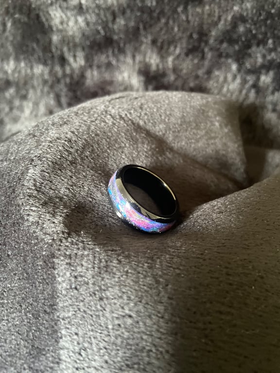 Resin ring with galaxy, nebula colours and glitter stars