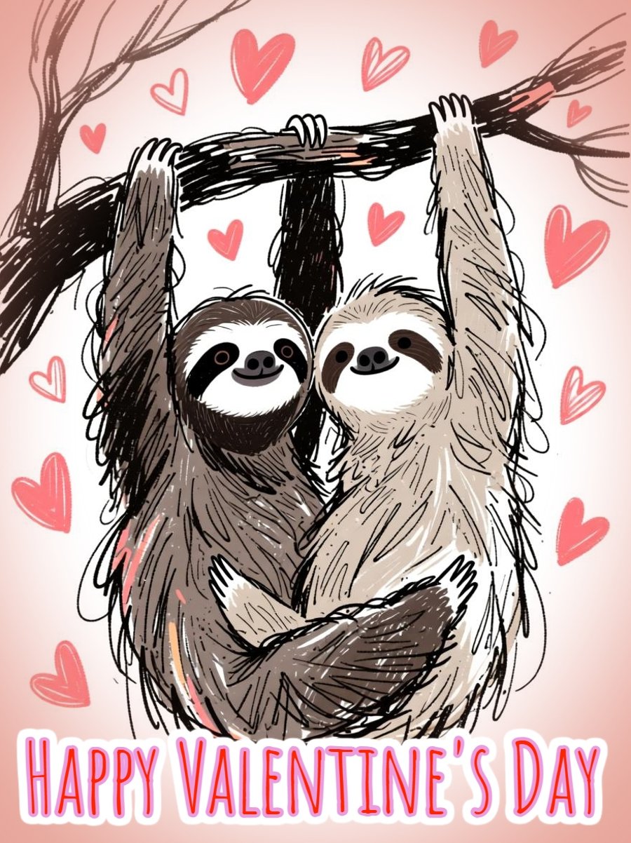 Sloths Valentine's Greeting Card A5