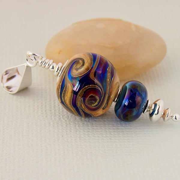 Dark Blue Glass Pendant - Lampwork - Necklace - Sterling Silver