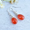 Gorgeous Orange Carnelian Sterling Silver wrapped Briolette Earrings