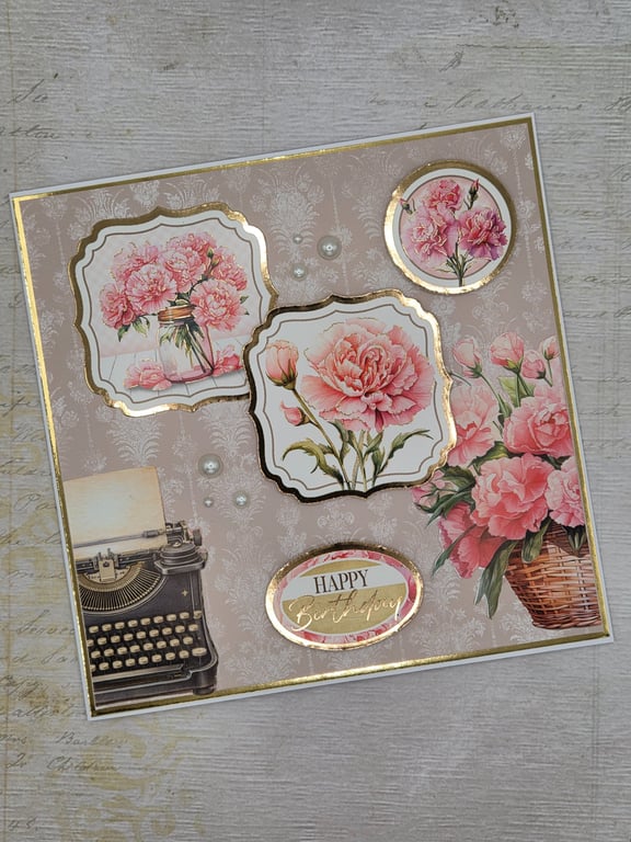Handmade January Birthday Card Birthday Card for Her Vintage Style Birthday Card