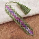 Medieval Lace Bookmark with Tassel in Purples and Leaf Green