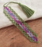 Medieval Lace Bookmark with Tassel in Purples and Leaf Green