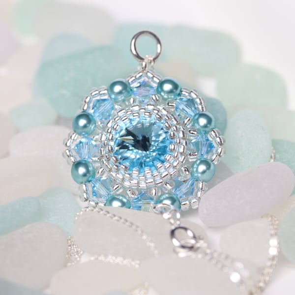 Little Aquamarine Crystal Medallion Pendant 