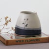 Small ceramic vase with flower illustration, blue and white handmade pottery