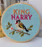 'King Harry' Hand Embroidered Bird Wall Art - 4 Inch