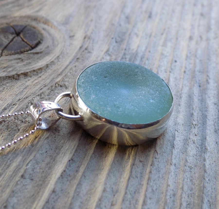 Sterling silver and seaglass bottle top pendant