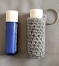 Crochet lip balm holder keychain, bag charm, handmade, keyring accessory - grey - Image 2