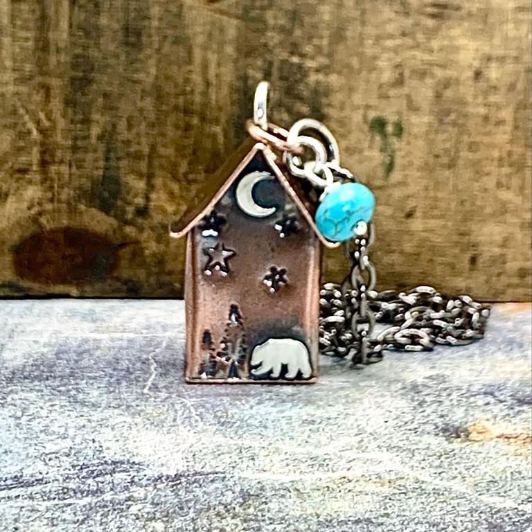 Bear House Copper Pendant