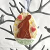 Pottery Easter Egg decoration with moongazing hare and pink hearts