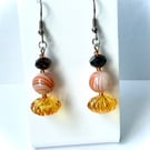 Orange & Black Earrings with Pumpkin Effect Bead