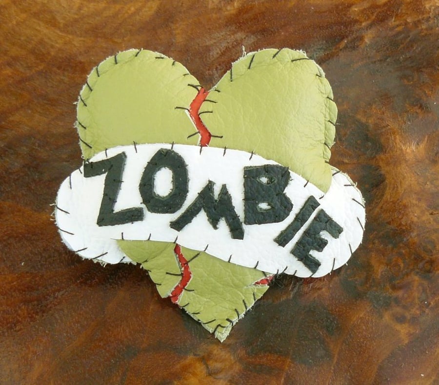Leather Brooch - Zombie Love - Alternative Valentine