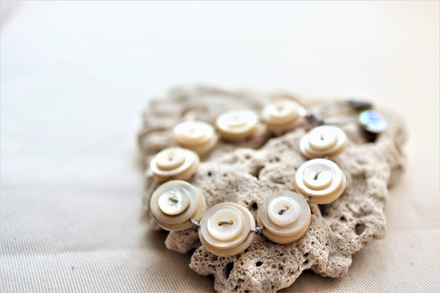 Vintage Mother of Pearl Shell Button Handmade Adjustable Bracelet