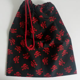 P.E bag, toy storage bag, back to school, drawstring bag, skull and crossbones