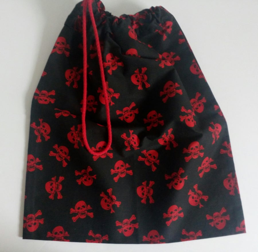 P.E bag, toy storage bag, back to school, drawstring bag, skull and crossbones