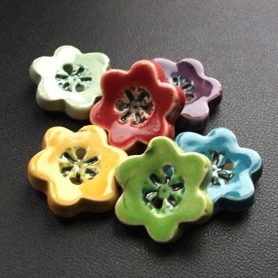 Tiny little ceramic flower buttons